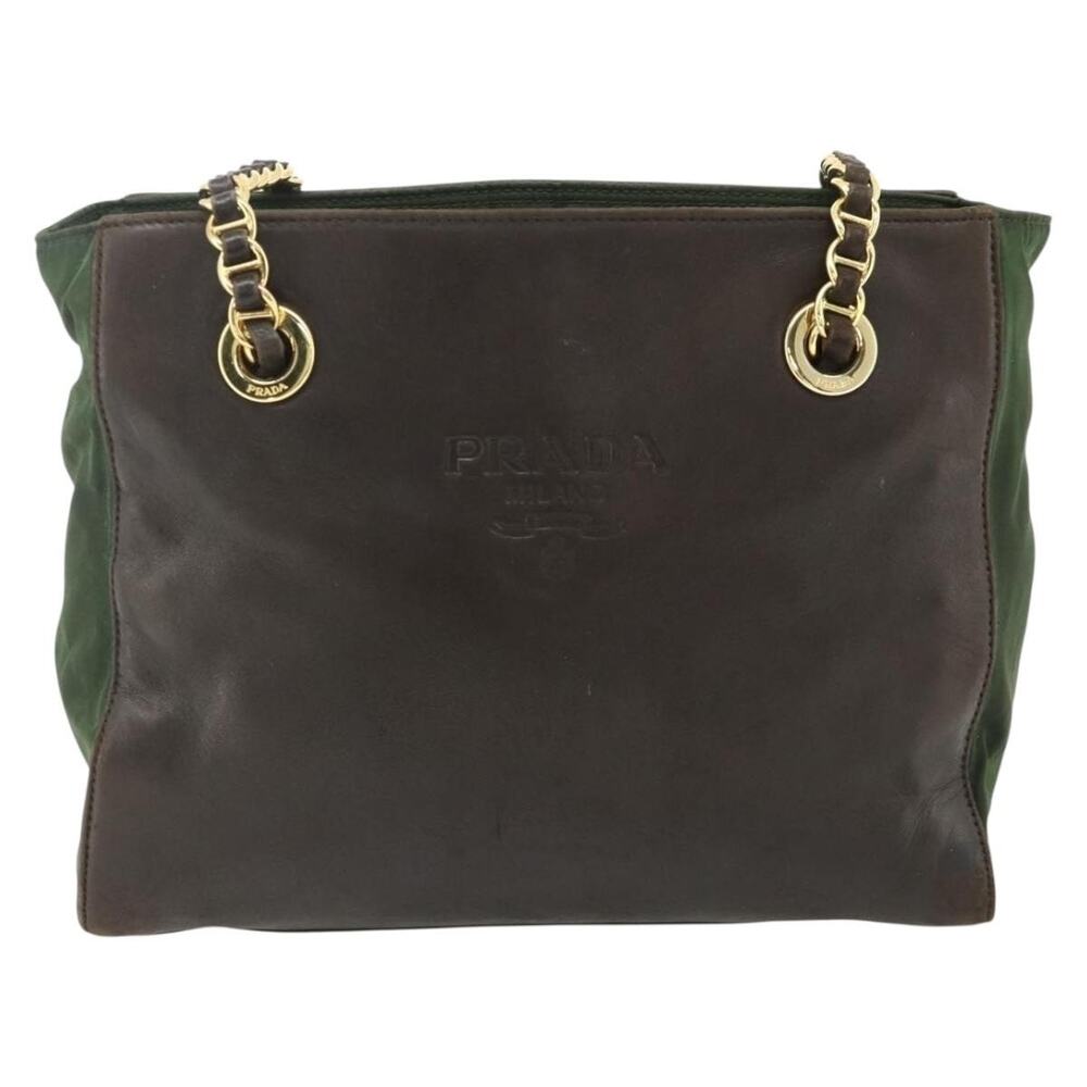 Prada Nylon Leather Chain Tote Bag Green